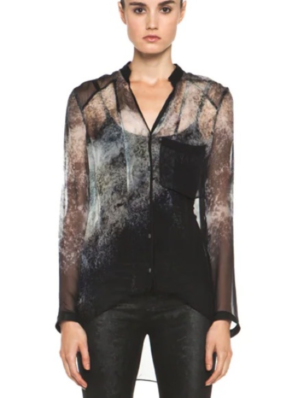 Helmut Lang Sheer Long-Sleeve Shirt in Black and Gray